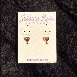 Jessica Rose Sterling Silver Red Wine Glass Earrings